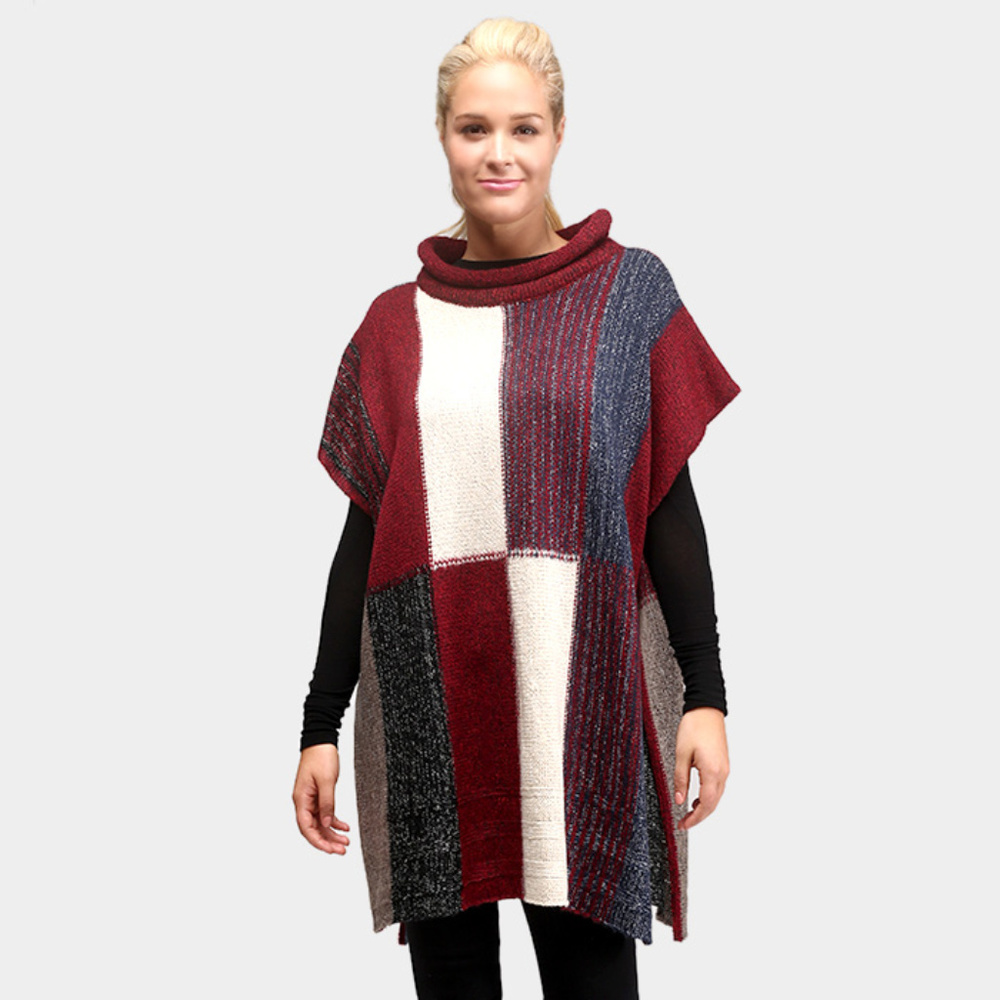 Multi Colored Blocks Pattern Poncho - image 1